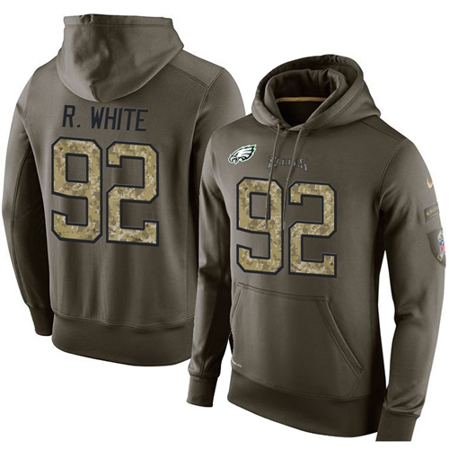 NFL Men's Nike Philadelphia Eagles #92 Reggie White Stitched Green Olive Salute To Service KO Performance Hoodie